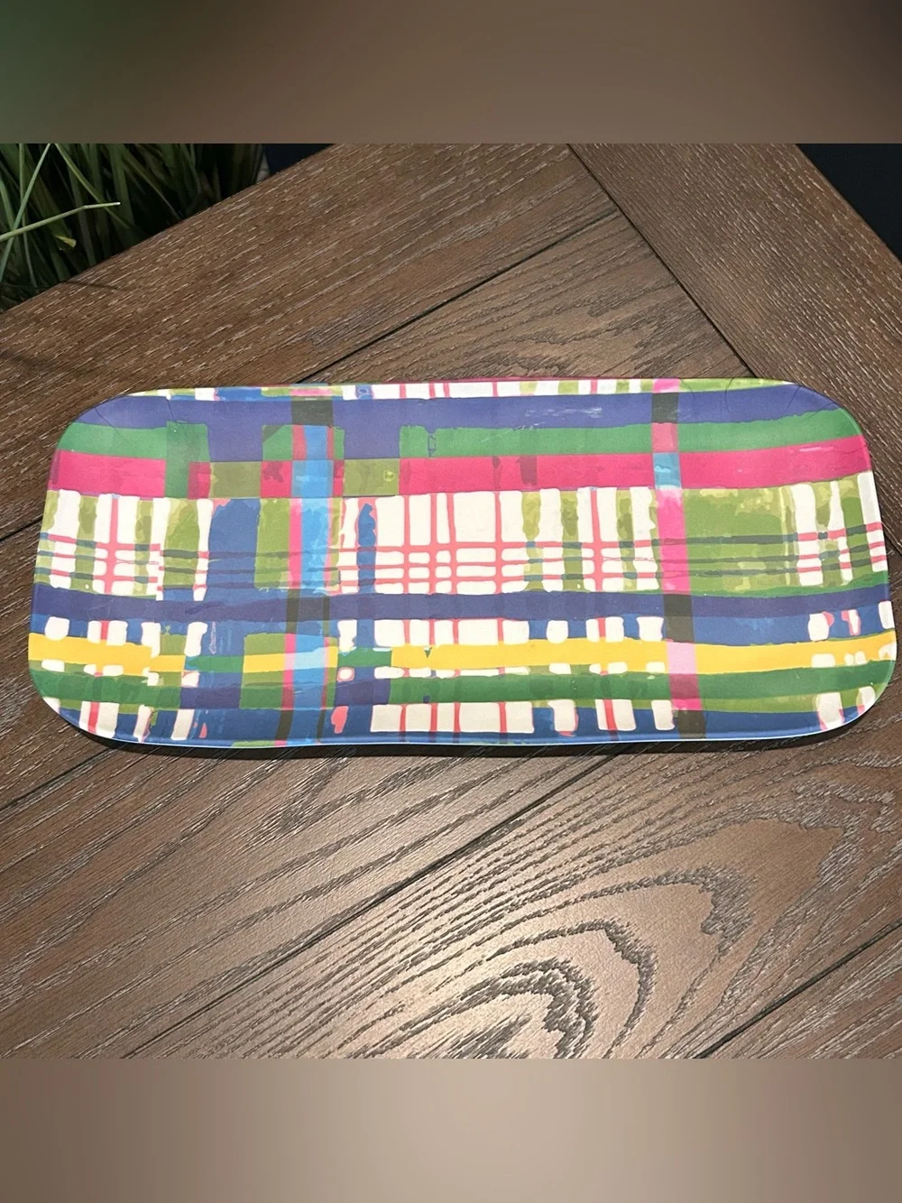 Vera for Anthropologie Plaid Bamboo Melamine Serving Platter